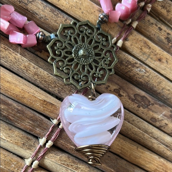Artisan Pink Heart Necklace – Hand-Blown Glass Pendant - Picture 3 of 9